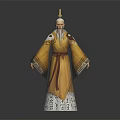 Elderly Character In Traditional Yellow Robe With Long Beard Head Ornament And Inscribed Base