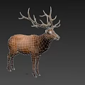 Realistic 3D Rendering Of Brown Elk With Large Antlers Standing On Gray Background