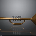 Household Decorative Brass Trumpet With Valves On Black Surface And Reflection