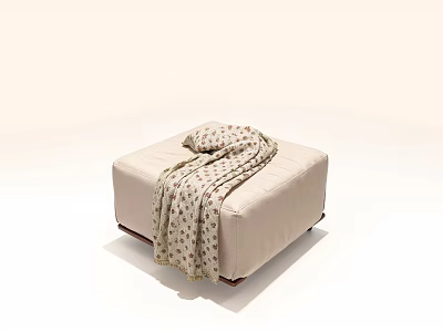Elegant Beige Square Single Sofa Featuring Cozy Patterned Throw Blanket 3d model