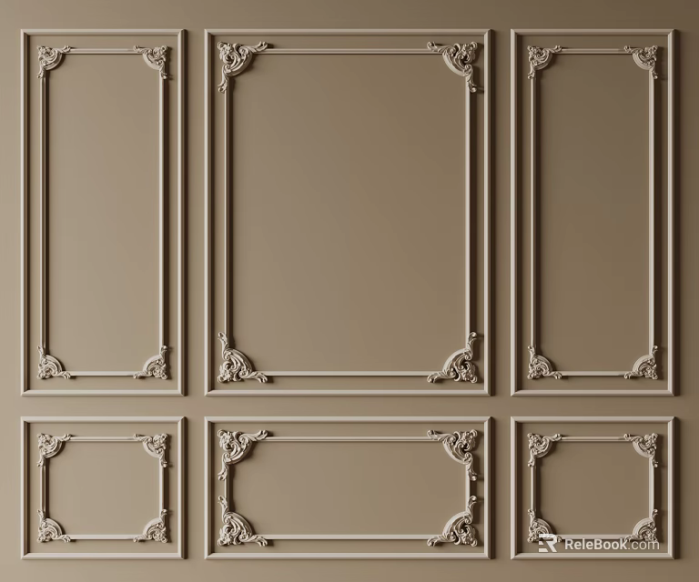 Classic Decorative Lines Wall Panels With Multiple Carved Rectangular Frames Design 3d model 