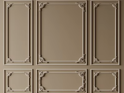 Classic Decorative Lines Wall Panels With Multiple Carved Rectangular Frames Design 3d model