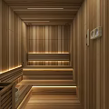 Luxury Marble Bathroom With Built In Solid Wood Sauna And Soft Warm Ambient Lighting Design