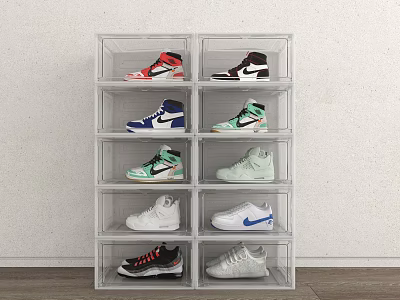 Transparent Shoe Cabinet With Multiple Drawers For Storing Various Color Sneakers 3d model