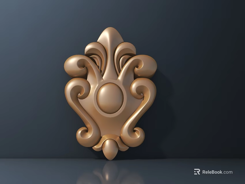 Gold Embossed Decorative Hardware Tool With Ornate Scroll Design And Round Center 3d model