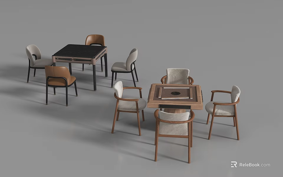 Wooden Mahjong Tables With Matching Chairs In Indoor Entertainment Setting 3d model 