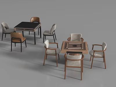 Wooden Mahjong Tables With Matching Chairs In Indoor Entertainment Setting 3d model