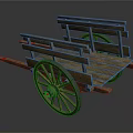 Vintage Wooden Cart Featuring Large Wheels And Solid Wooden Planks Structure