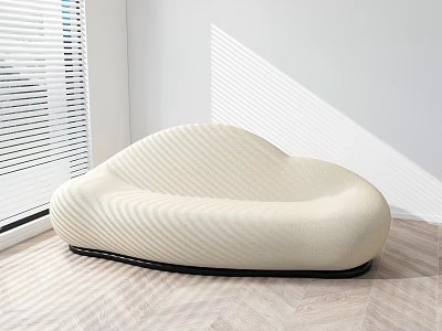 Beige Cloud Shaped Modern Sectional Sofa With Window Blinds And Wooden Floor 3d model