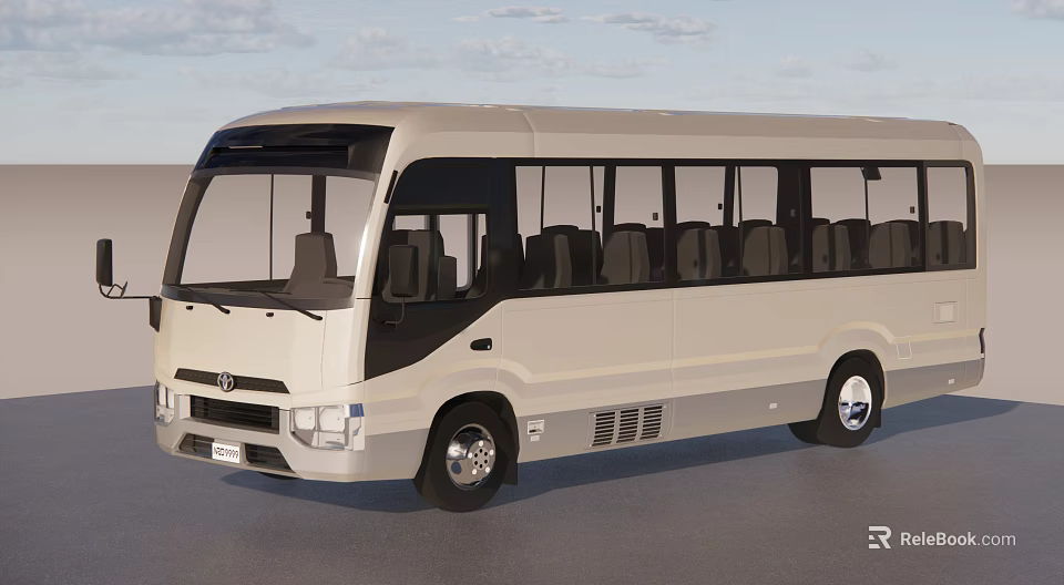 Modern Light Beige Commuter Bus With Large Windows And Comfortable Seats 3d model