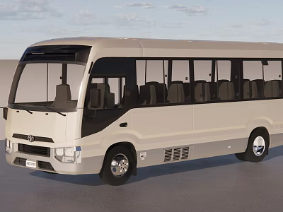 Modern Light Beige Commuter Bus With Large Windows And Comfortable Seats 3d model