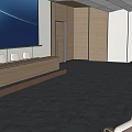 Modern Conference Room Interior Featuring Large Projection Screen Arranged Seats And Ceiling Lights