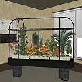 Golden Frame Plant Stand with Various Cacti and Plants and Marble Base in Modern Interior