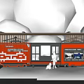 Modern Roadside Transit Bus Stop Shelter with Red Signage Bench and Pedestrian Waiting Area