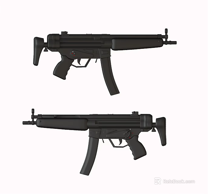 Two Black Submachine Guns Displayed From Different Angles With Detailed Design 3d model 