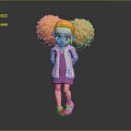 Game and Movie Character With Orange Puffy Pigtails Green Eyes Pink Jacket Dress And Shoes