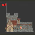 Toy Castle With Red Roof Stone Tower Wooden Staircase And Red Flag