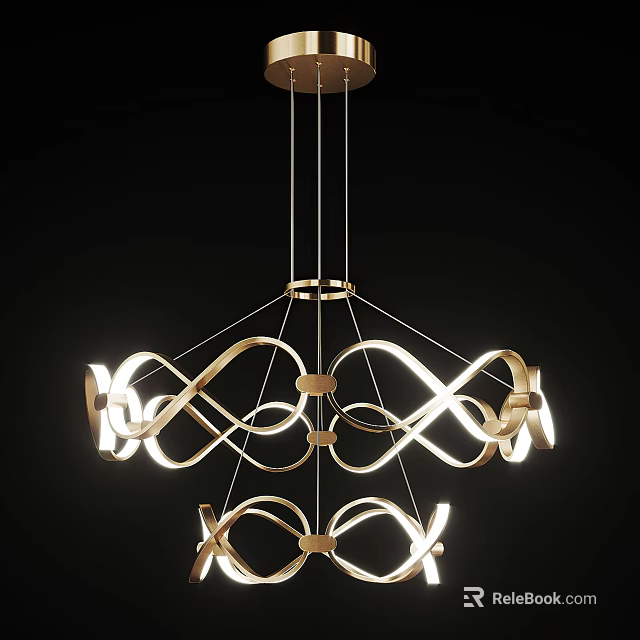 Modern Intertwined Curved Metal Chandelier Featuring Golden Frame And Warm Lighting Glow 3d model 