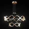 Modern Intertwined Curved Metal Chandelier Featuring Golden Frame And Warm Lighting Glow