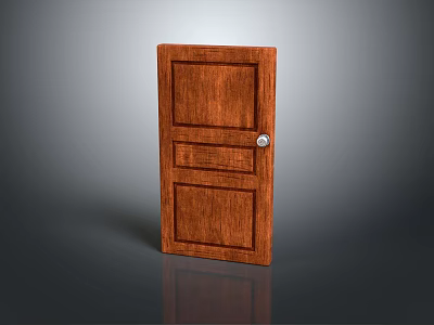 Hinged Door Wooden Brown Panel Design With Classic Door Handle For Interior Home Decoration 3d model