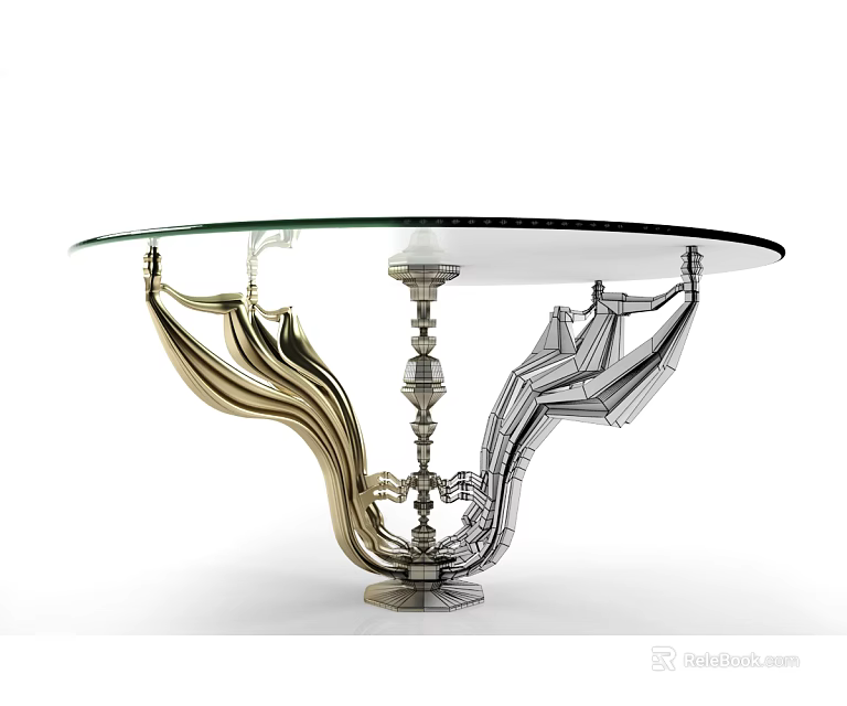 Elegant Coffee Table With Glass Top And Gold Silver Ornate Base Design 3d model 