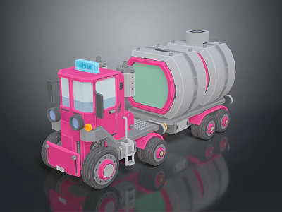 Pink Cartoon Style Tanker Truck With Gray Tank And Green Section Design 3d model