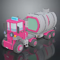 Pink Cartoon Style Tanker Truck With Gray Tank And Green Section Design