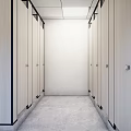 Public Toilet With Light Colored Stalls Black Frames And Modern Clean Design