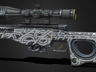 Custom Designed Sniper Rifle With Graffiti Art And Tactical Scope 3d model