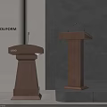 Elegant Wooden Podiums Two POLIFORM with LOGO and Microphones in Modern Design