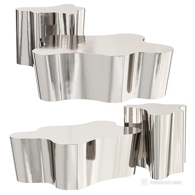 Modern Stainless Steel Office Desk Featuring Unique Wavy Shape Top And Legs 3d model 