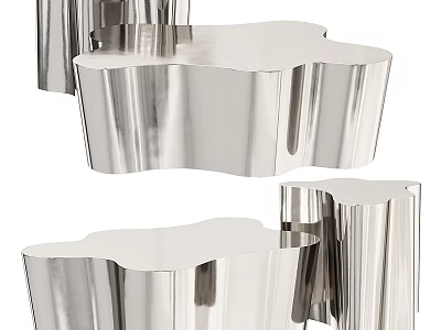 Modern Stainless Steel Office Desk Featuring Unique Wavy Shape Top And Legs 3d model