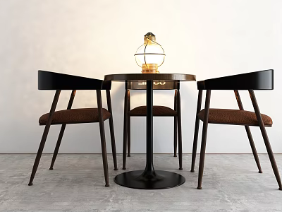 Modern Round Table And Chair Set With Black Frame Brown Seats And Decorative Lantern 3d model