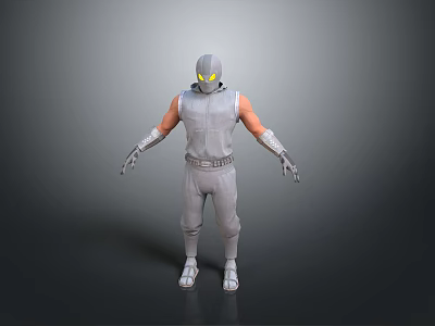3D Sci Fi Man In Gray Uniform With Glowing Yellow Eyes And Helmet Standing Pose 3d model