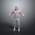 3D Sci Fi Man In Gray Uniform With Glowing Yellow Eyes And Helmet Standing Pose