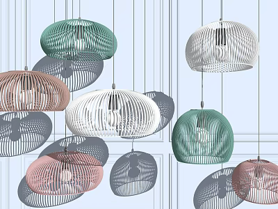 Colorful Modern Pendant Lights With Woven Design in Green White Pink and Brown Shades 3d model