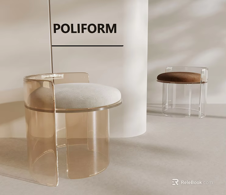 Modern Transparent Acrylic Stools With Beige And Brown Cushions By POLIFORM 3d model 