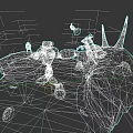 Animated Robot Character in Lava Landscape with Action Pose and Small Companion
