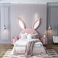 Cozy Kids Bed With Pink Rabbit Ear Headboard And Pink Nightstands