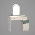 White Dressing Table With Oval Mirror Light Blue Frame And Side Cabinet Drawers 3d model
