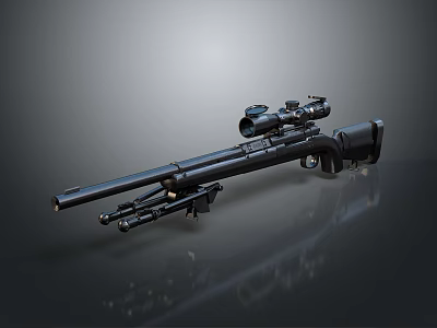 Black Sniper Rifle With High Precision Scope And Sturdy Bipod Support Structure 3d model