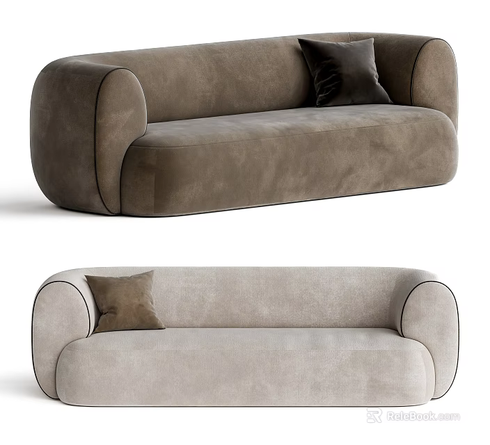 Modern Multi-seat Sectional Sofa In Light And Dark Gray With Curved Armrests And Decorative Pillows 3d model 