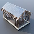 Modern Pavilion With Transparent Roof Wooden Structure And Chairs On Wooden Floor