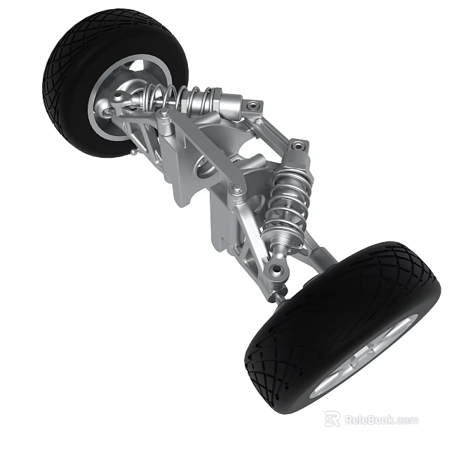 Car Suspension System With Tires Springs And Metal Components 3d model 