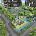 Modern Residential Landscape With High Rise Buildings Green Spaces And Community Pool
