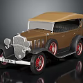 Vintage Brown Convertible Car With Red Wheels And Soft Top Retro Design