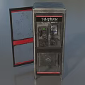 Public Telephone Booth With Metal Structure Glass Door And Red Handle