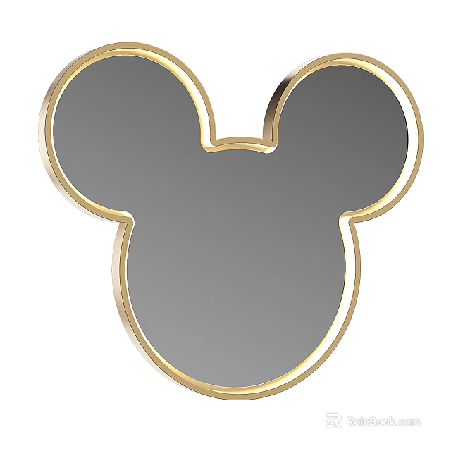 Mickey Mouse Head Shaped Mirror with Gold Frame for Modern Home Decor 3d model 