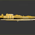 Futuristic Yellow Spaceship Model With Glossy Surface And Geometric Design On Dark Background