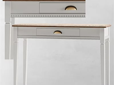 Classic Dining Table With White Frame Wooden Top And Brass Handle Drawer 3d model